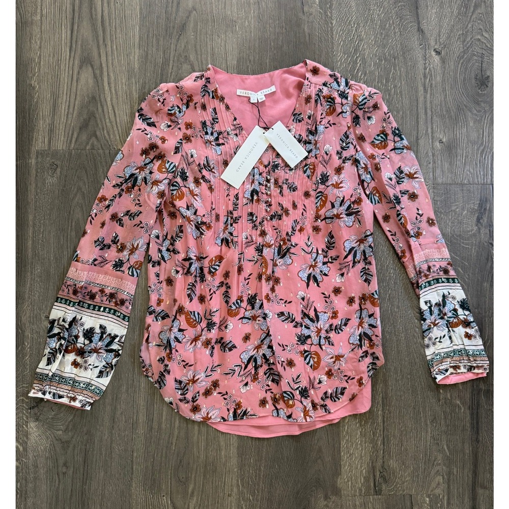Veronica Beard Lowell Blouse Size 2 Mauve Multi Silk Metallic Floral NWT $395